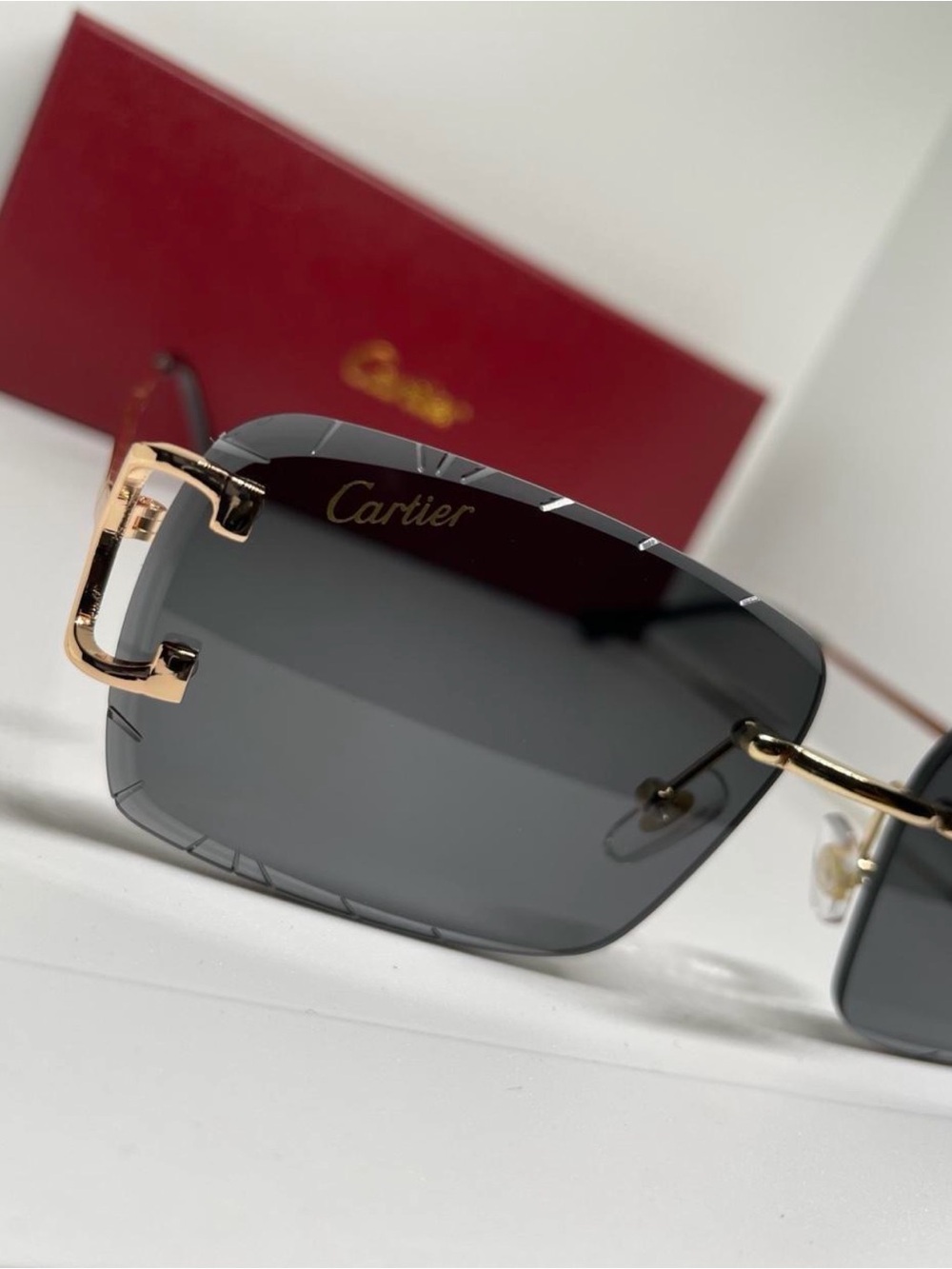 Cartier Rimless Men’s Sunglasses in Black and Gold-Tone